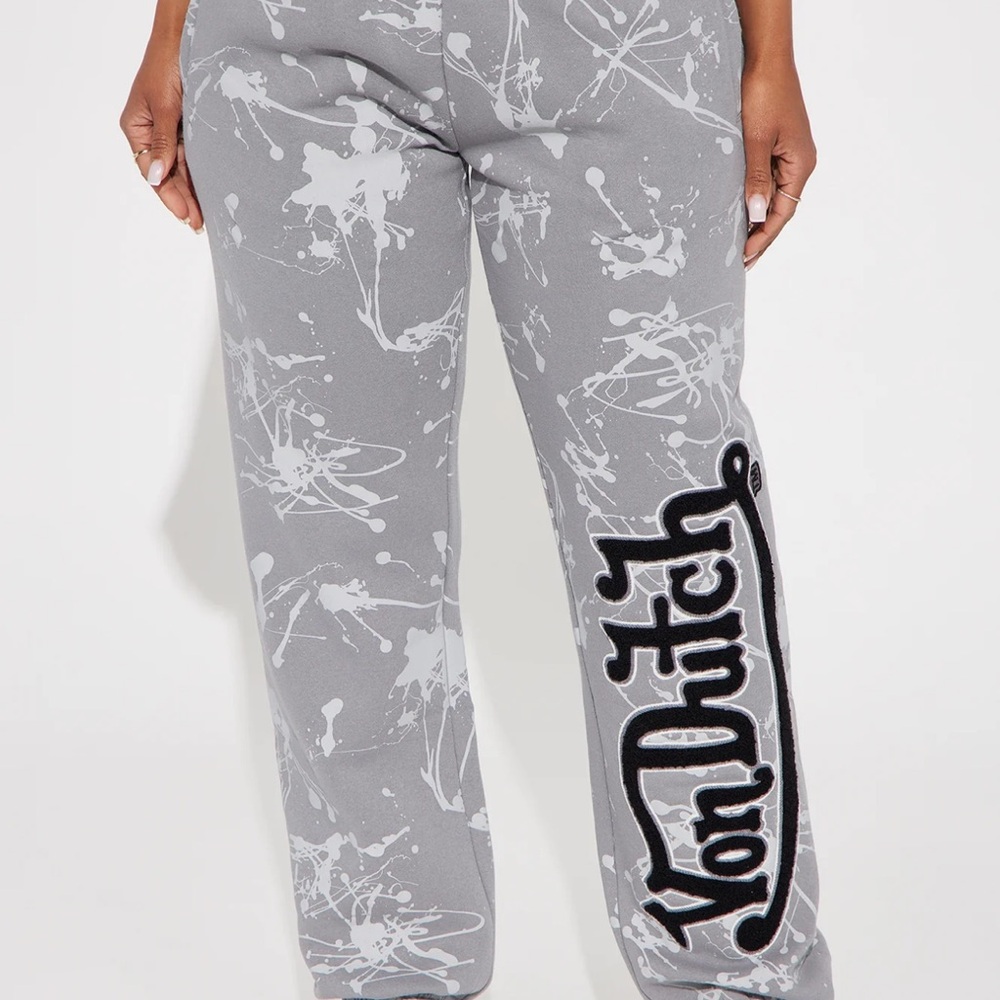 Von Dutch Gray and White Splatter Joggers